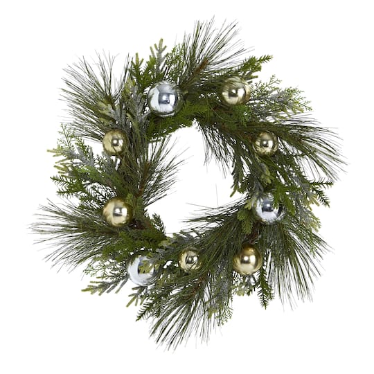 26&#x22; Sparkling Pine Wreath with Ornaments